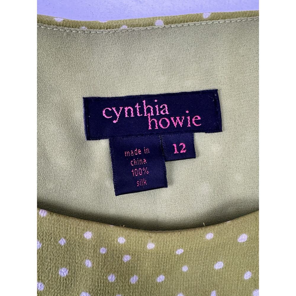 Cynthia Howie Silk Dress Size 12 Lime Green Abstract Dot Sleeveless Lined - Picture 2 of 10